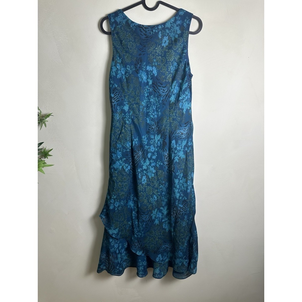 Vintage Studio One Black Blue Floral Paisley Whimsy Midi‎ Dress size 12P